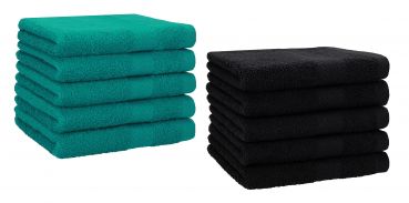 Set di 10 asciugamani per ospiti &#8220;Premium&#8221;, colore: verde smeraldo e nero, misura:  30 x 50 cm