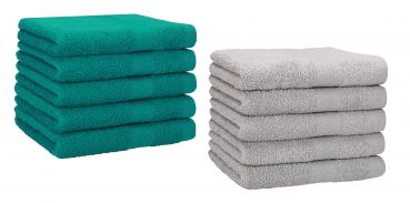 Set di 10 asciugamani per gli ospiti &#8220;Premium&#8221;, colore: verde smeraldo e grigio argento, misura:  30 x 50 cm