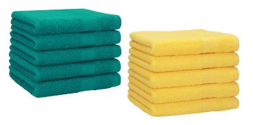 Set di 10 asciugamani per gli ospiti &#8220;Premium&#8221;, colore: verde smeraldo e giallo, misura:  30 x 50 cm