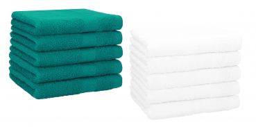 10er Pack Gästehandtücher "Premium" Farbe: Smaragd-Grün & Weiß, Größe: 30x50 cm