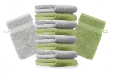 Betz 10 Stück Waschhandschuhe PREMIUM 100% Baumwolle Waschlappen Set 16x21 cm Farbe apfelgrün und silbergrau