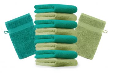 Betz Set di 10 guanti da bagno Premium misure 16 x 21 cm 100% cotone verde mela e verde smeraldo