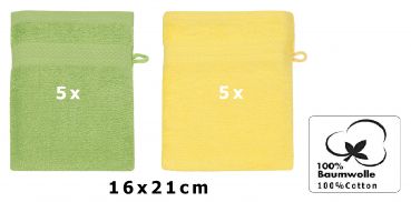 Betz 10 Piece Wash Mitt Set PREMIUM 100% Cotton Size:16x21cm Colour: apple green & yellow