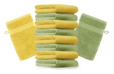Betz 10 Stück Waschhandschuhe PREMIUM 100% Baumwolle Waschlappen Set 16x21 cm Farbe apfelgrün und gelb