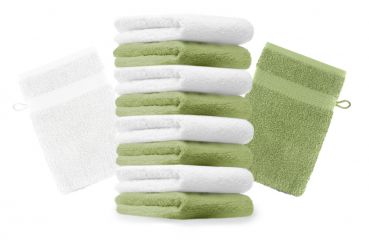Betz lot de 10 gants de toilette taille 16x21 cm 100% coton Premium couleur vert pomme, blanc