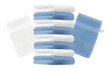 Betz Set di 10 guanti da bagno Premium misure 16 x 21 cm 100% cotone azzurro e bianco