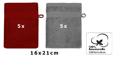 Betz lot de 10 gants de toilette taille 16x21 cm 100% coton Premium couleur rouge foncé et gris anthracite