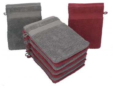 Betz lot de 10 gants de toilette taille 16x21 cm 100% coton Premium couleur rouge foncé et gris anthracite