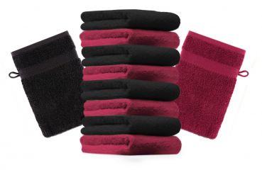 Betz Set di 10 guanti da bagno Premium misure 16 x 21 cm 100% cotone rosso scuro e nero