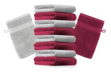 Betz lot de 10 gants de toilette taille 16x21 cm 100% coton Premium couleur rouge foncé, gris argenté