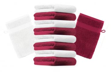 Betz Set di 10 guanti da bagno Premium misure 16 x 21 cm 100% cotone rosso scuro e bianco