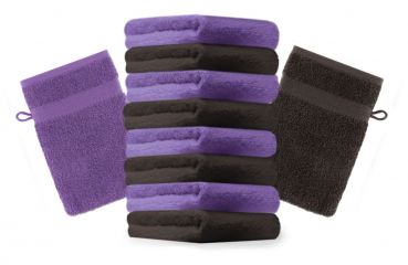Betz Set di 10 guanti da bagno Premium misure 16 x 21 cm 100% cotone marrone scuro e lilla