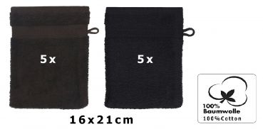 Betz 10 Stück Waschhandschuhe PREMIUM 100% Baumwolle Waschlappen Set 16x21 cm Farbe dunkelbraun und schwarz