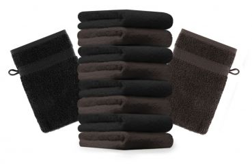 Betz Set di 10 guanti da bagno Premium misure 16 x 21 cm 100% cotone marrone scuro e nero