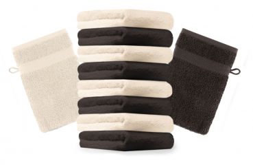 Betz lot de 10 gants de toilette taille 16x21 cm 100% coton Premium couleur marron foncé, beige