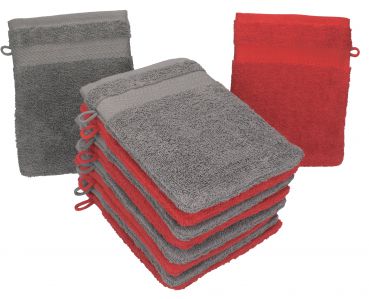 Betz 10 Stück Waschhandschuhe PREMIUM 100% Baumwolle Waschlappen Set 16x21 cm Farbe rot und anthrazit