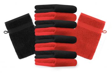Betz 10 Stück Waschhandschuhe PREMIUM 100% Baumwolle Waschlappen Set 16x21 cm Farbe rot und schwarz