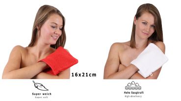 Betz lot de 10 gants de toilette taille 16x21 cm 100% coton Premium couleur rouge, blanc