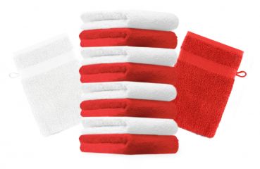 Betz Set di 10 guanti da bagno Premium misure 16 x 21 cm 100% cotone rosso e bianco