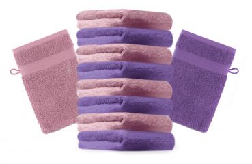 Betz 10 Stück Waschhandschuhe PREMIUM 100% Baumwolle Waschlappen Set 16x21 cm Farbe lila und altrosa