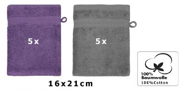 Betz 10 Stück Waschhandschuhe PREMIUM 100% Baumwolle Waschlappen Set 16x21 cm Farbe lila und anthrazit