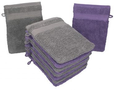 Betz 10 Stück Waschhandschuhe PREMIUM 100% Baumwolle Waschlappen Set 16x21 cm Farbe lila und anthrazit