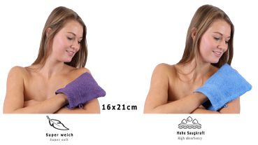 Betz lot de 10 gants de toilette taille 16x21 cm 100% coton Premium couleur lila, bleu clair