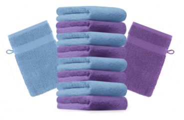 Betz Set di 10 guanti da bagno Premium misure 16 x 21 cm 100% cotone lilla e azzurro