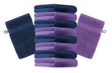 Betz lot de 10 gants de toilette taille 16x21 cm 100% coton Premium couleur lila, bleu foncé