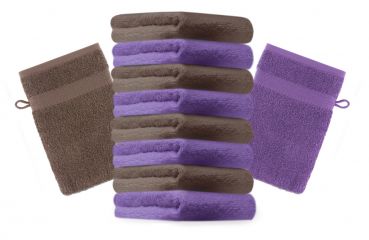 Betz lot de 10 gants de toilette taille 16x21 cm 100% coton Premium couleur lila, noisette