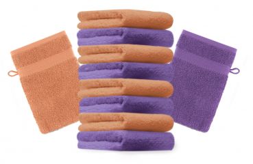Betz Set di 10 guanti da bagno Premium misure 16 x 21 cm 100% cotone lilla e arancione