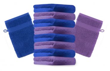 Betz 10 Stück Waschhandschuhe PREMIUM 100% Baumwolle Waschlappen Set 16x21 cm Farbe lila und royalblau
