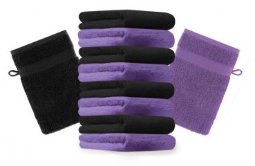 Betz Set di 10 guanti da bagno Premium misure 16 x 21 cm 100% cotone lilla e nero