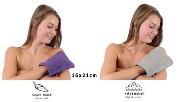 Betz lot de 10 gants de toilette taille 16x21 cm 100% coton Premium couleur lila, gris argenté