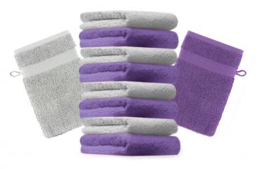 Betz 10 Stück Waschhandschuhe PREMIUM 100% Baumwolle Waschlappen Set 16x21 cm Farbe lila und silbergrau