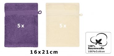 Betz Set di 10 guanti da bagno Premium misure 16 x 21 cm 100% cotone lilla e beige