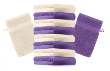 Betz 10 Piece Wash Mitt Set PREMIUM 100% Cotton  Size:16x21cm  Colour: purple & beige