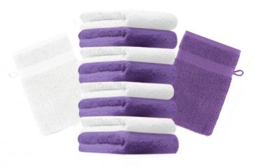 Betz Set di 10 guanti da bagno Premium misure 16 x 21 cm 100% cotone lilla e bianco