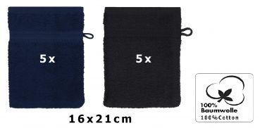 Betz lot de 10 gants de toilette taille 16x21 cm 100% coton Premium couleur bleu foncé, noir