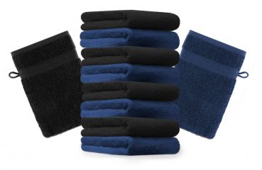 Betz 10 Stück Waschhandschuhe PREMIUM 100% Baumwolle Waschlappen Set 16x21 cm Farbe dunkelblau und schwarz