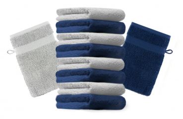 Manopla de baño &#8220;Premium&#8221; de 10 piezas, de color azul oscuro y gris argentado