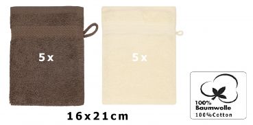 Betz 10 Stück Waschhandschuhe PREMIUM 100%Baumwolle Waschlappen Set 16x21 cm Farbe nussbraun und beige