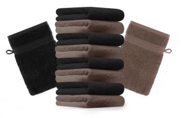Betz Set di 10 guanti da bagno Premium misure 16 x 21 cm 100% cotone marrone noce e nero