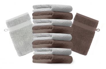Betz Set di 10 guanti da bagno Premium misure 16 x 21 cm 100% cotone marrone noce e grigio argento