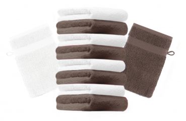 Betz 10 Stück Waschhandschuhe PREMIUM 100%Baumwolle Waschlappen Set 16x21 cm Farbe nussbraun und weiß