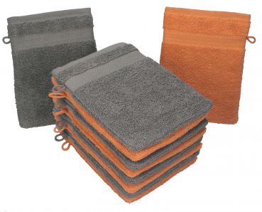 Betz Set di 10 guanti da bagno Premium misure 16 x 21 cm 100% cotone arancione e grigio antracite