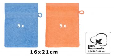 Betz 10 Piece Wash Mitt Set PREMIUM 100% Cotton  Size:16x21cm  Colour: orange & light blue