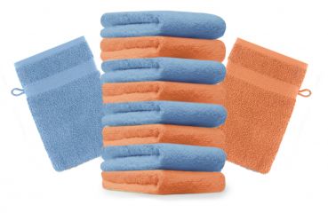 Betz 10 Stück Waschhandschuhe PREMIUM 100%Baumwolle Waschlappen Set 16x21 cm Farbe orange und hellblau