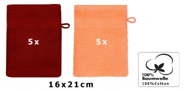 Betz 10 Piece Wash Mitt Set PREMIUM 100% Cotton  Size:16x21cm  Colour: orange & dark red