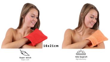 Betz 10 Piece Wash Mitt Set PREMIUM 100% Cotton Size:16x21cm  Colour: orange & red